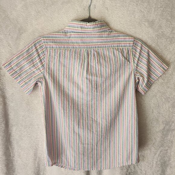 Janie and Jack boy 10 short sleeve cotton shirt button up rainbow stripe pocket - Picture 4 of 8